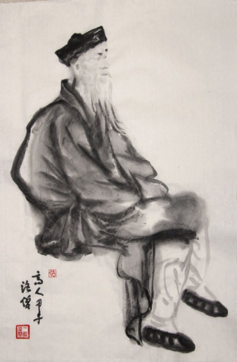 "taoist priest" Zen brush painting by Yi-Xiong Gu 古一雄